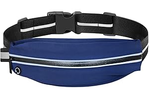 BILIONE Slim Running Belt, Runners Fanny Pack for Women and Men, Reflective Run Waist Belt for Workout Jogging with Headphone Port, Running Gift Gear (Blue)