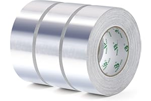 BOMEI PACK 3 rolls Aluminum foil tape Resistant High Temperature 50 mm x 50 m,Moisture,UV resistant Waterproof for Pipes Repairing,Insulating,heating and ventilation (HVAC) duct work