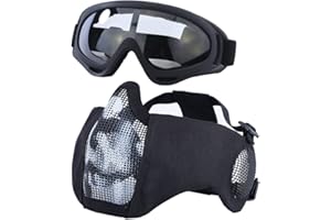 Yzpacc Airsoft Maske mit Brille, Faltbare Half Face Airsoft Mesh Maske mit Ohrenschutz für Paintball Schießen Cosplay CS Spiel