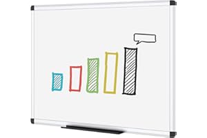 VIZ-PRO tableau blanc avec cadre en aluminium et porte-marqueurs, effaçable à sec, 120 x 90 cm, idéal pour bureau, école et maison