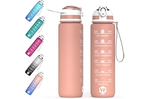 WHIPY 500ML Water Bottle with Straw - Leak-Proof & BPA Free Reusable Sports Bottle - Motivational Time Markings for Hydration Durable Drink Bottle for Gym, Sports, Outdoor, Cycling (Pink)