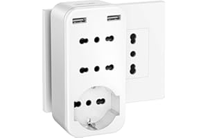 LENCENT Presa USB Salvaspazio, Multipresa Elettrica con 16A, Spina Italiana, Adattatore Multipresa da Parete con 1 Schuko & 2 Prese IT & 2 USB, 4000W Tripla Presa per Ufficio Casa Viaggio