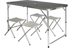 AMANKA Tavolino da PIC-nic incl 4 Sgabelli Tavolo da Campeggio 120x60x70cm Altezza Regolabile Pieghevole Formato Valigia Grigio Scuro