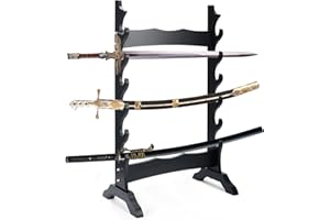 lukar 6 Tier Sword Stand Floor, Multilayer Floor Standing Sword Rack, Wooden Sword Holder Floor Stand, Large Sword Display Stand for Katana Samurai