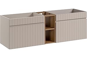 MUEBLES SLAVIC Mueble de Lavabo Doble 140 cm Iconic Cashmere, Mueble de Lavabo Colgante, encimera Roble, Color Beige (Solo Mueble)