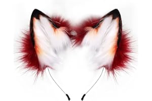 PPFINE Diadema hecha a mano de piel sintética con orejas de lobo de zorro para Halloween, Navidad, cosplay, fiesta, accesorios de disfraz