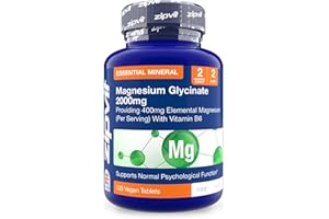 Zipvit Magnesium Glycinate 2000mg with 400mg Elemental, Plus Vitamin B6, 120 Vegan Tablets, High Strength Magnesium Supplements