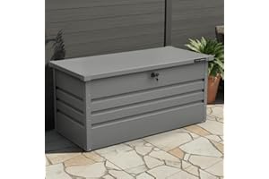 Olsen & Smith Große Metall-Aufbewahrungsbox für den Außenbereich, 400 l, wetterbeständig, strapazierfähig, mit eingebautem Schloss, große Kapazität, Aufbewahrungskiste für Werkzeuge, Kissen, Spielzeug