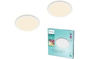 Łazienkowa lampa sufitowa Philips LED Superslim, biała, 18W, ciepłe białe światło 2700K, 3 ustawienia światła - ściemniana bez ściemniacza, IP44, 2 sztuki