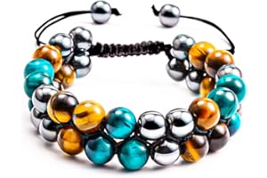 BOCHOI Bracelet Homme Bracelet Ajustable Bracelet Oeil De Tigre Triple Protection Bracelet Ajustable Oeil De Tigre Avec Pierre Naturelle 10-8mm Et Perles De Lave Pour Chance Et Confiance