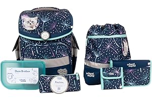 SCHOOL-MOOD - Schulranzen Set Katze, 7-teilig - Timeless Air+ - ergonomischer Schulranzen Jungen & Mädchen - Schultasche für Kinder in der 1. bis 4. Klasse - Lina (Kätzchen)