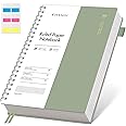 EMSHOI A4 Notebook College Ruled, Spiral Notepad 150 Sheets/300 Pages, 100gsm, PVC Cover, Sticky Notes, Pocket, Pen Loop, Ruler, Bookmark, Lined Journal for Writing, 21x28.5cm, Sage Green