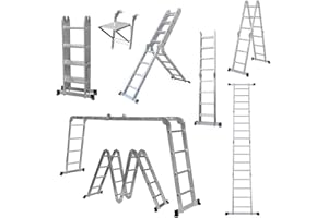 GABBZ GABZ Multi Purpose Aluminium Telescopic Heavy Duty Combination Folding Ladder, Manufactured to EN131 Specifications (4.7M Ladder with Platforms and Tool Tray)