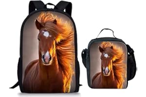 Amzbeauty Cool Horse Print Large Backpack Set Rucksack School Bag Lunch Bag Box (2 Pieces)