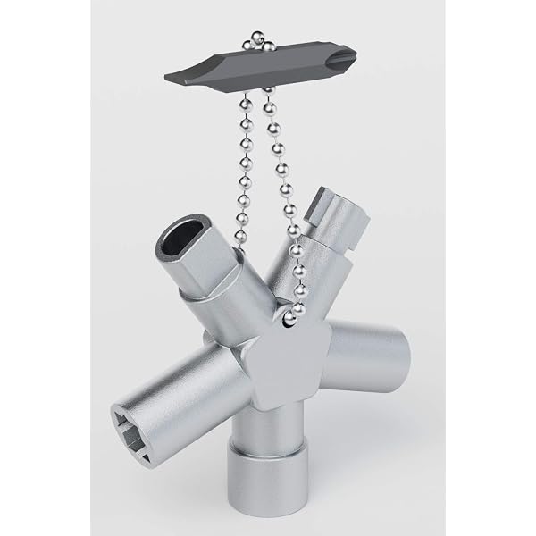 Multifunktionaler 4-in-1 Utilities Schlüssel – Für Wasser-, Gas- & Stromzähler, Silber