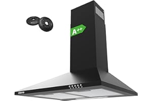 CIARRA CBCB6201 Hotte Aspirante 60cm 370m³/h Class A++- Evacuation ou Recyclage - Filtres à Charbon INCLUS - 3 Vitesse - Hotte Murale - Noir