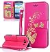 Produktbild Roreikes Schutzhülle für Samsung Galaxy A3 (2015) SM-A300F, Hülle Muster Blume Strap Lanyard Wallet Cover Tasche golden Butterfly Blume PU Leder Flip Case Handytasche Muster Schutz Hüllen im Bookstyle Handyhülle Ledertasche mit Stand Funktion Kartenfächer Magnetverschluss Magnet Etui Schale Schutzhüllen für Samsung Galaxy A3 (2015) SM-A300F - Rose