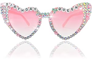 PICKONA Birthday Queen Glasses Pink Heart Sunglasses Heart Shaped Shiny Bling Diamond Pearl Sunglasses for Women Girl Birthday Party Pink Heart Shaped Shiny Sunglasses Supplies Accessories Favors