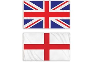 BLUE PLANET FANCY DRESS 5x3ft Pack of 2 Flags - 1x Union Jack Flag, 1x England St George - Large Flag with Eyelets Great Britain Indoor Outdoor Use Red White and Blue UK