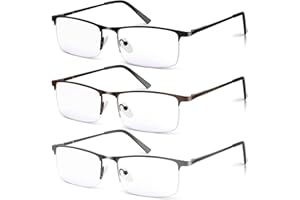 Xnourney 3 Pack Blue Light Blocking Reading Glasses for Men, Stylish Half Frame Metal Computer Readers, Lightweight Spring Hinge Eyeglasses Anti Eyestrain/Glare/UV (Mix Color, Black+Grey+Brown, 1.5)