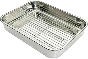 RAHAIM Roasting Pan with Rack Stainless Steel Baking Trays Heavy-Duty Roasting Tin Tray for Oven | Dishwasher Safe & Warp-Resistant, Medium, 37 x 28 cm, Silver
