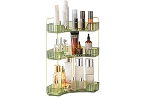 CESTATIVO Corner Bathroom Counter Organiser, Vanity Trays for Bathroom, Skincare Makeup Organiser Shelf, Vanity Organiser, Bathroom Counter Shelf for Cosmetics, Toiletries, Lotions, Perfumes (3 Tiers, Green)