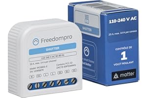 Freedompro Interrupteur intelligent Wi-Fi pour 1 volet, store, module relais MINI pour maison connectée compatible avec Matter, Apple HomeKit, Alexa, Google Home, 110-240 V 14 A, Boîte encastrée