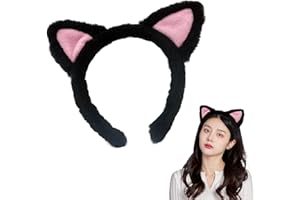 GOLSHINE Cat Ears Headband, Black Plush Cat Ears Headband for Washing Face, Cute Cat Ears, Cat Ears Hair Bands, Cat Ears Makeup Headbands for Women and Girls, Cosplay Animal Fancy Dress Costume