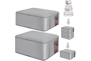 EXSIVEMY 2pcs Ultra Selbstkomprimierender Organizer, Aufbewahrungstasche für Bettdecken mit Sichtfenster, Bettdecken Aufbewahrung, Aufbewahrung Bettdecken (grau)