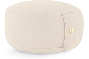 Lotuscrafts® Meditationskissen mit 15cm Sitzhöhe, bestickt, Yoga Kissen mit 100% Bio-Dinkelfüllung, Yogakissen Rund mit robustem Bezug waschbar, GOTS-Zertifiziert Bodenkissen Rund