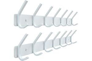 Honsky Garderobenhaken-Schwere,Garderobenleiste,Wandgarderobe,Hakenleiste mit 7 Doppelte Haken,Hakenleiste Garderobe für Jacken,Mäntel,Schals, Weiß（2 Stück）