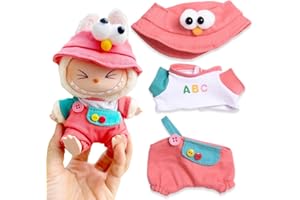 KSOIQPU Kleidung für 17 cm Labubu, Rot Set mit Hut, Oberteil, Hose – Keks und Monster (Keine Puppe)