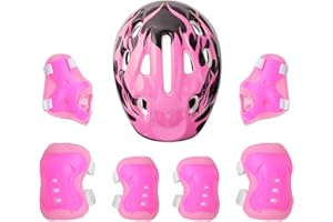 MSemis Casque Vélo Enfant 7 Pcs Set de Protection Roller pour Enfant Fille Garçon Casque Réglable Coudières Genouillère Protège-Poignets Protection Trottinette Skateboard