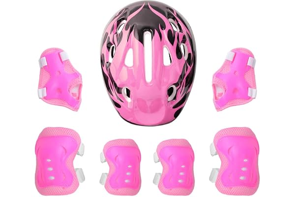 MSemis Casque Vélo Enfant 7 Pcs Set de Protection Roller pour Enfant Fille Garçon Casque Réglable Coudières Genouillère Protège-Poignets Protection Trottinette Skateboard
