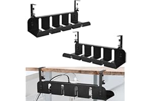 TYRKUIY No Drill to Desk Cable Management Tray, 2Pack Cable Racks Under Desk Cable Organizer for Wire Management, Sturdy Metal Cable Tray Basket for Office and Home Standing Desk