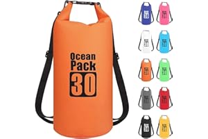 POPOYU 30L Sac étanche Polyvalent, 2L/5L/10L/15L/20L/30L Orange Waterproof Dry Bag avec Longue Bandoulière Réglable Sac à Dos Confort Imperméable pour Bateau/Kayak/Pêche/Rafting/Natation/Camping/Snowboard