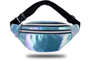 ELEGANCE-GO Bauchtasche Mode Damen,Holographische Fanny Pack wasserdichte Neon-Reise-Gürteltasche Bauchtasche Damen,Verstellbarer Gurt Hüfttasche für Runing, Wanderung und Outdoor-Aktivitäten (Blau)