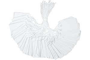 Uniclife 200 Pièces Étiquettes Prix 2.5 cm Blanches avec Ficelles Suspension pour Vêtements, Bijoux, Garages, Fournitures et Cadeaux