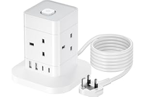 5M Extension Lead with USB Slots, Hotimy 13A Cube Extension Lead with 2 USB A and 2 USB C Ports, 4 Way Plug Extension Socket with Switch Power Strip 5 Meters Long Extension Cord for Home Office