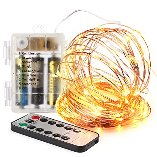 Innotree Lichterkette, 10M 100er Micro-LEDs Warm-weiß mit Timer Dimmbar über Fernbedienung Wasserfeste Batteriebetriebene sternenklare Stimmungs-Beleuchtung für Schlafzimmer Außen-Dekoration