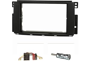 tomzz Audio 2451-000 2 DIN ramka radiowa zestaw kompatybilny z Smart fortwo 451 forfour 454 czarna z adapterem do radia ISO, adapter antenowy ISO DIN