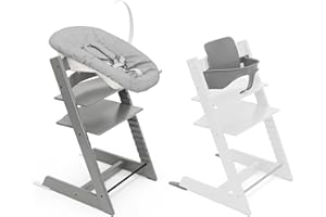 Seggiolone Tripp Trapp di Stokke, Storm Grey (Include Sedia + Baby Set 2) con Newborn Set - Design Sicuro, Regolabile, Ergonomico