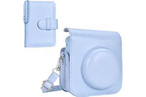 HIYQIN Kamera Tasche Kompatibel mit Fujifilm Instax Mini 12, Ästhetisch Kunstleder Hülle mit Mini Fotoalbum für Instax Mini 12 Sofortbildkamera Tasche - Pastel Blau