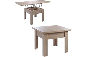 ‎INTER-FURN Inter-Furn Flipp Funktions-Couchtisch/Esstisch, Eiche Sägerau, 70 x 57 x 70 cm