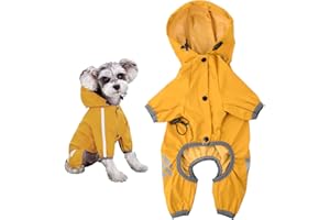 Amexo Impermeabile per cani, impermeabile, con foro per il colletto, regolabile, a 4 gambe, per animali domestici, con cappuccio, striscia riflettente per cani di piccola taglia media (2XL)