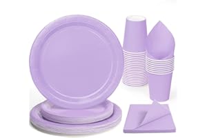 PARTY GO 96 Pezzi Stoviglie per Feste Per 24 Ospiti Con Piatto Usa e Getta di Carta Party Tazze Tovaglioli, Piatti Carta per Compleanno, Nuziale Doccia, Fidanzamento, Matrimonio, Lilla