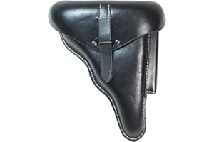 EPIC MILITARIA High Quality German P38 Hard Shell LUGER HOLSTER - Black Leather - WW2 Reproduction