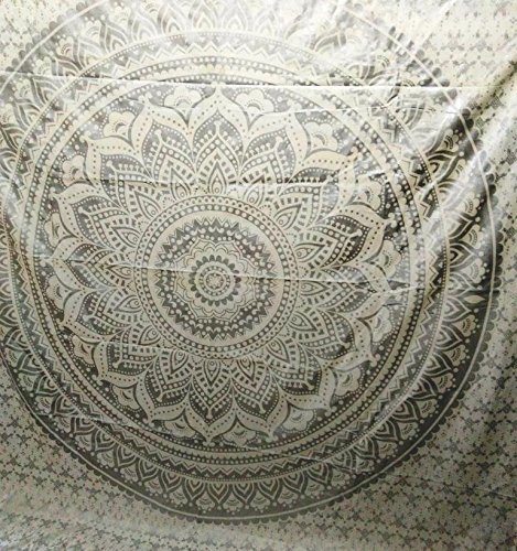 Traditionelle Jaipur Twin silber Ombre Mandala Wandteppich, indischen Wandbehang, Bohemian Betten, Hippie Picknick Werfen, Boho Schlafsaal, Zimmerdekoration Gypsy Picknickdecke, 139,7 x 215,9 cm