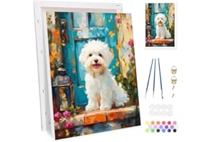 Bowetile Perro Lindo Marco Pintar por Números para Adultos, Kit de Lienzo Animales para Principiantes, Kit Dibujo con Pigmentos Acrílicos para Decoración del Hogar 20x30cm