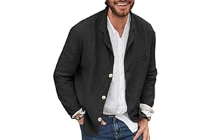 BBTRE Blazer décontracté en coton et lin pour hommes trois boutons couleur unie veste de costume ample